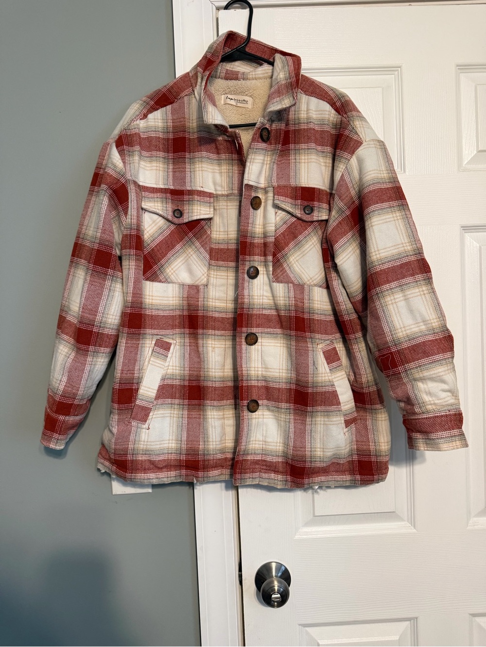 Women’s Red Plaid Sherpa-Lined Jacket